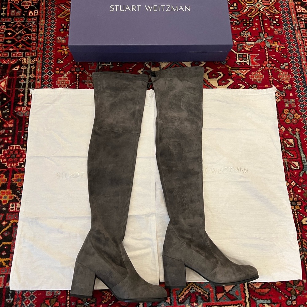 Stuart Weitzman over the knee suede boot-slate gray-9.5
